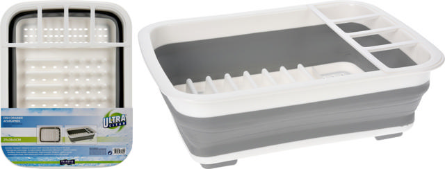 DISH DRAINER FOLDABLE PLASTIC GREY WHITE 29.3X37.8X4.5-11.5CM