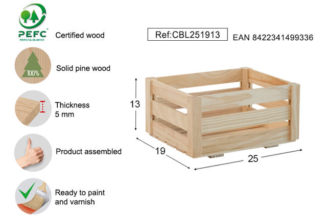 ASTIGARRAGA SOLID PINE WOOD STORAGE BOX 25CM X 19CM X 13CM