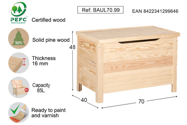 ASTIGARRAGA SOLID PINE WOOD BASIC TRUNK 70CM X 48CM X 40CM