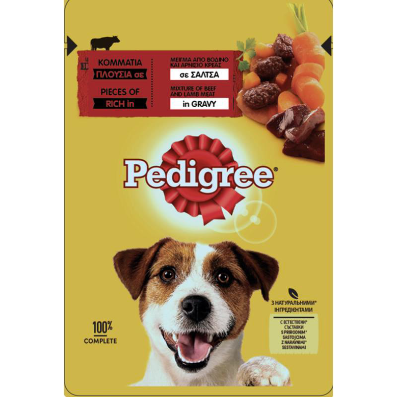 PEDIGREE ΣΑΚΟΥΛΑΚΙ ΥΓΡΗ ΤΡΟΦΗ ΓΙΑ ΕΝΗΛΙΚΕΣ ΣΚΥΛΟΥΣ ΜΕ ΓΕΥΣΗ ΔΙΑΦΟΡΑ ΚΡΕΑΤΙΚΑ 100ΓΡ 