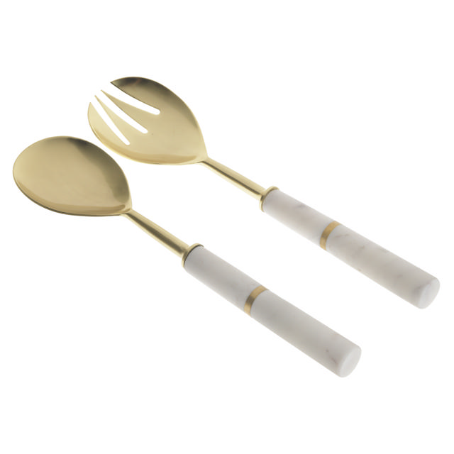 SALAD SERVER GOLD/WHITE SET 2PCS