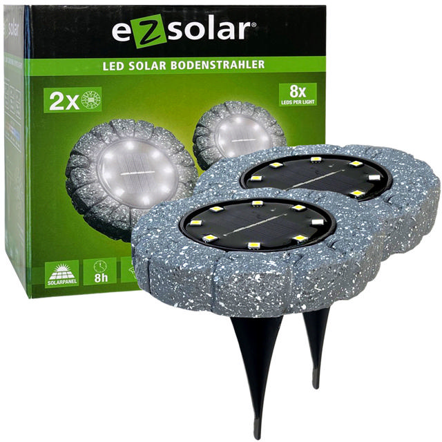 EZSOLAR SOLAR FLOOR LIGHTING GRAY STONE SET 2PCS