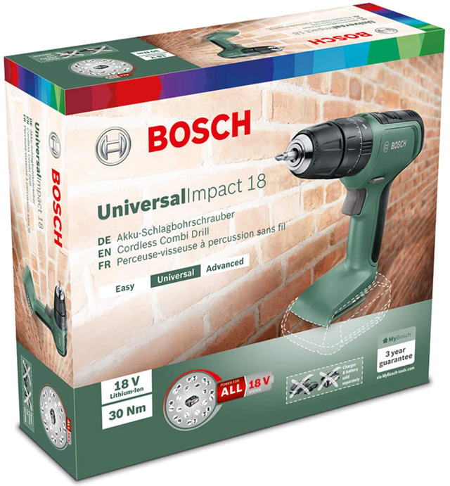 BOSCH UNIVERSAL IMPACT 18 DRILL CORDLESS 18V - NO BATTERY INCLUDED