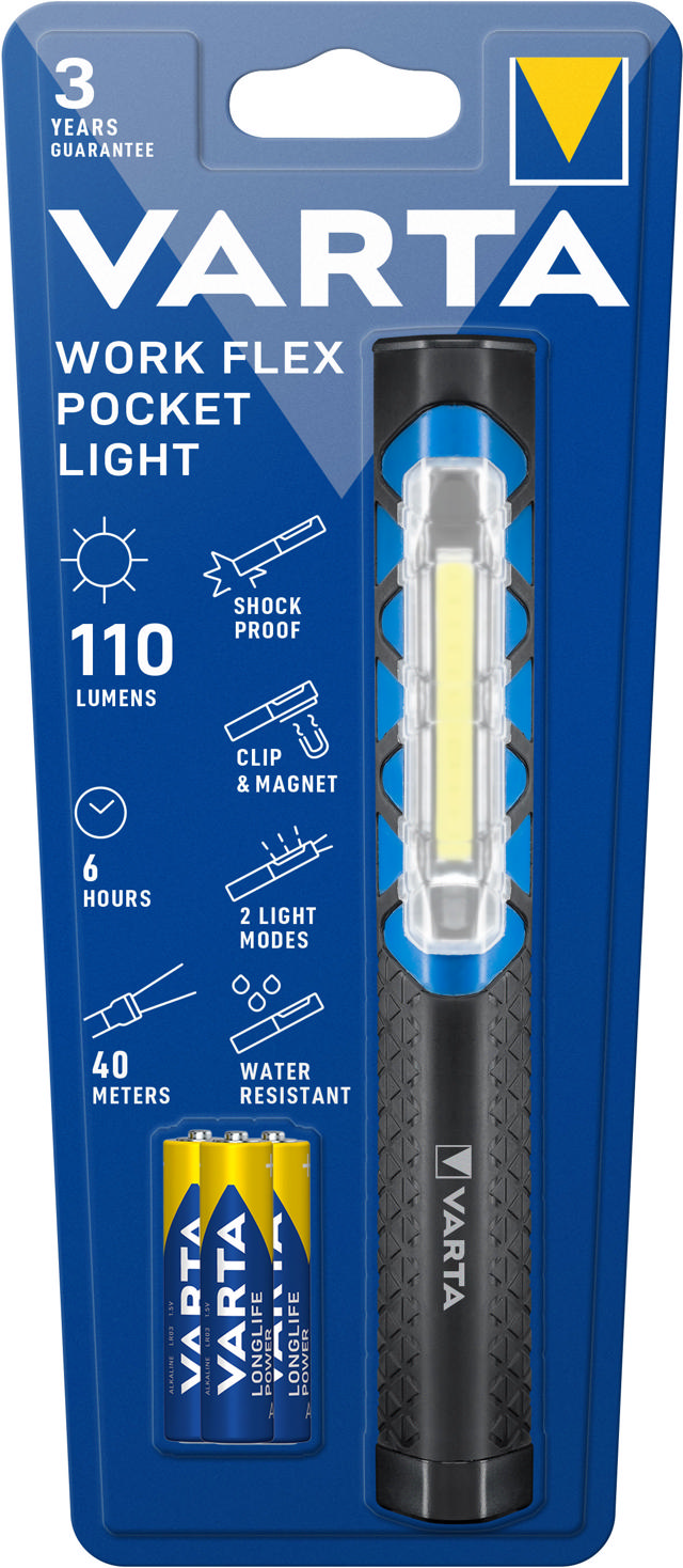 VARTA WORK FLEX POCKET LIGHT FLASHLIGHT INCL. 3X LONGLIFE POWER AAA 