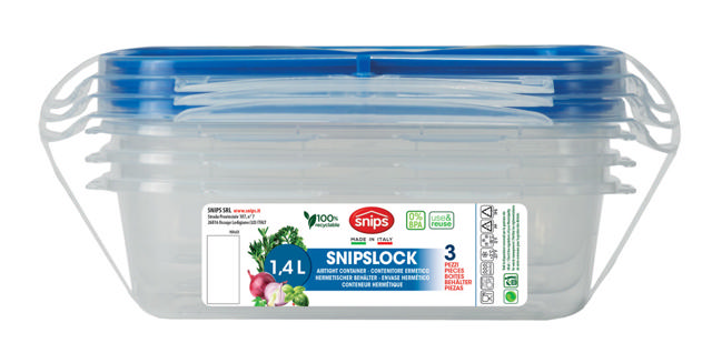 SNIPS LOCK PLASTIC CONTAINER SQUARE 1.4L 3PCS BLUE