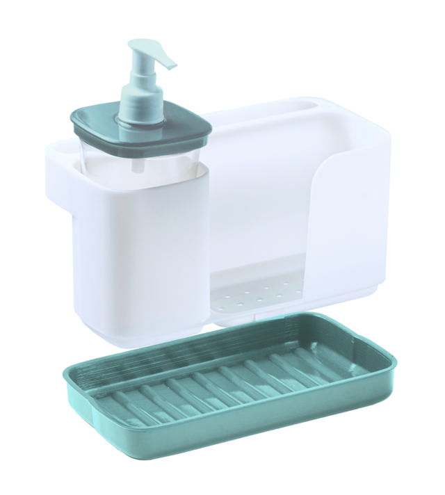 SNIPS RECTANGLE SPONGE HOLDER WITH DISPENSER - WHITE /BLUE