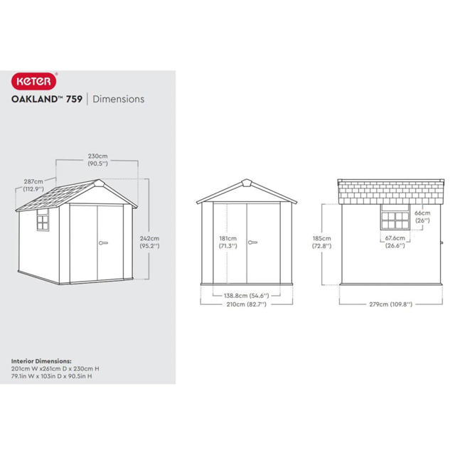 KETER PLASTIC SHED OAKLAND 759 WOODLOOK 7X9FT