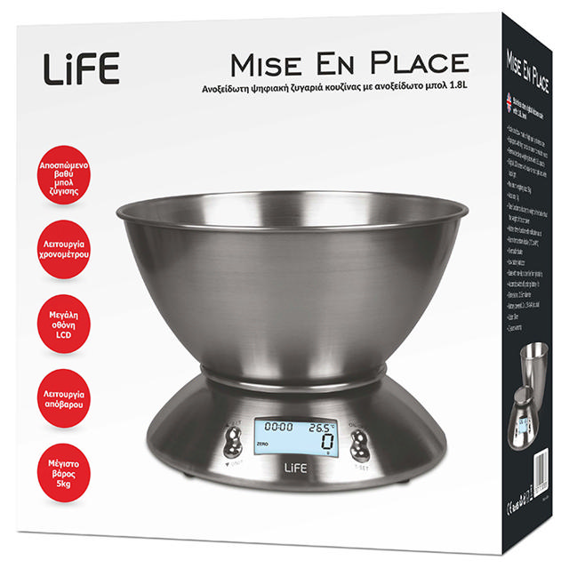 LIFE 221-0256 STAINLESS STEEL KITCHEN SCALE 1.8L