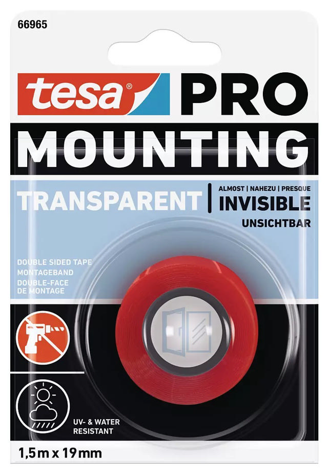 TESA PRO DOUBLE-FACE TAPE TRANSPARENT 0,2mm 1.5Mx19mm