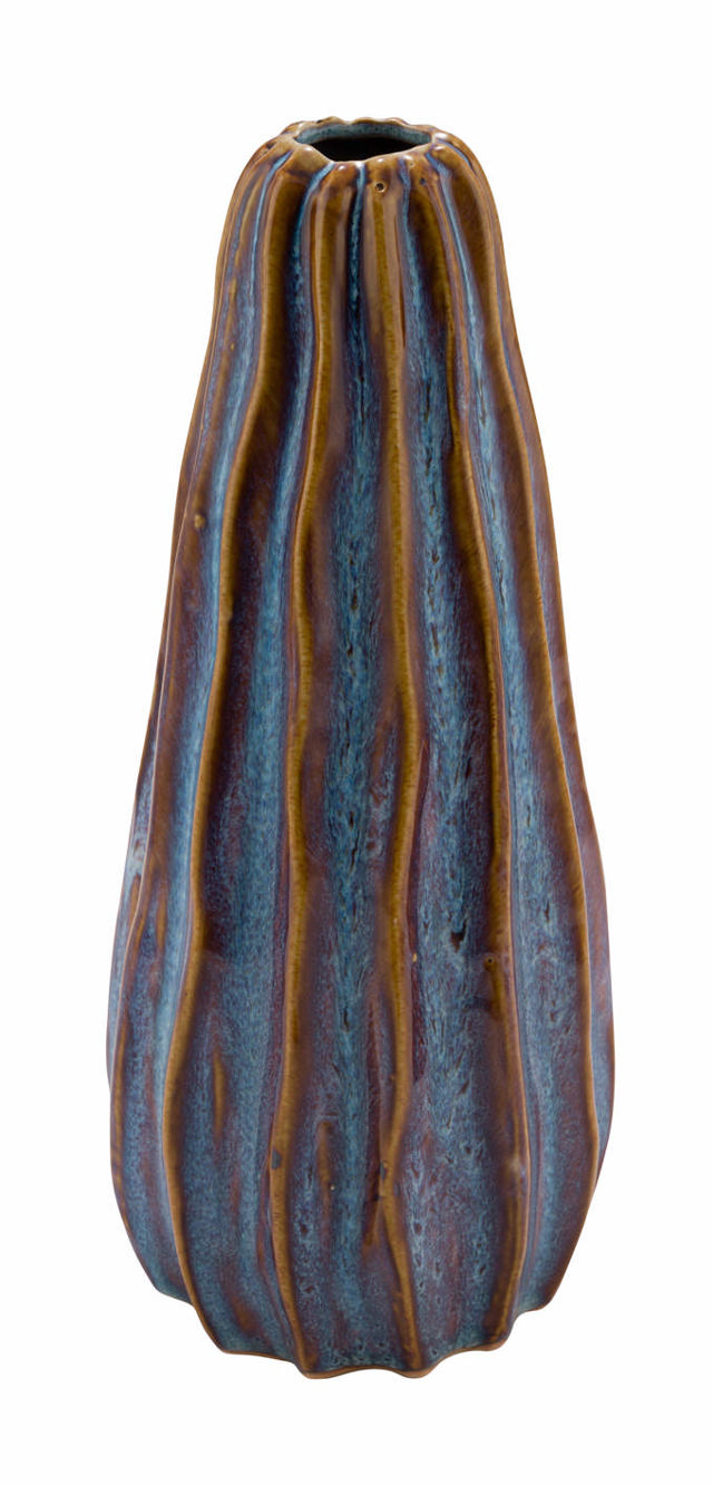 VASE BLUE/BROWN 15X15X36CM