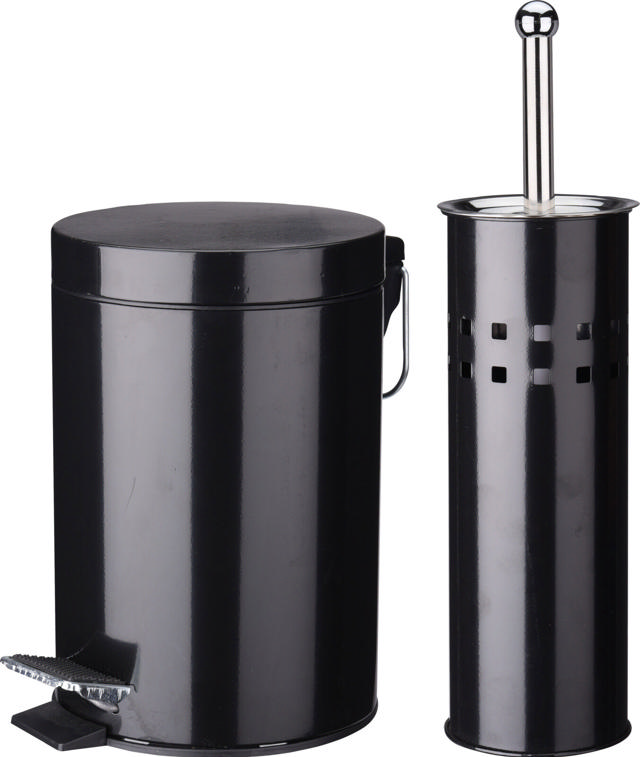 BATHROOM BLACK TOILET BRUSH AND PEDAL BIN SET 2PCS