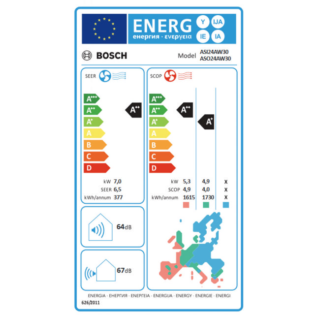 BOSCH ASO24AW30 ΚΛΙΜΑΤΙΣΤΙΚΟ SERIES 6 24000BTU WIFI INVERTER COOLING A++/ HEATING A++