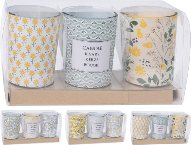 CANDLE IN GLASS JAR SET 3PCS 2 ASSORTED DESIGNS