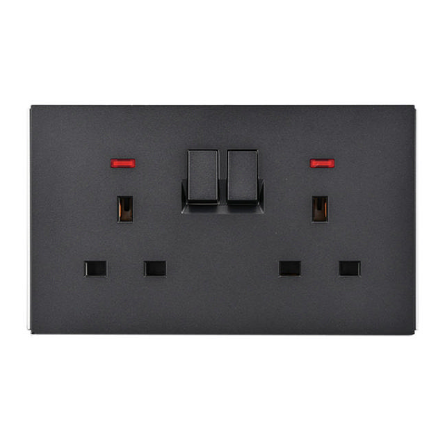 POWERLINK ACCESSORIES 13A DP BS 2-GANG SOCKET WITH NEON BLACK MATTE