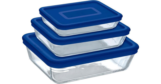 PYREX COOK & FREEZE SET OF 3 GLASS CONTAINERS 0.8L / 1.5L / 2.6L