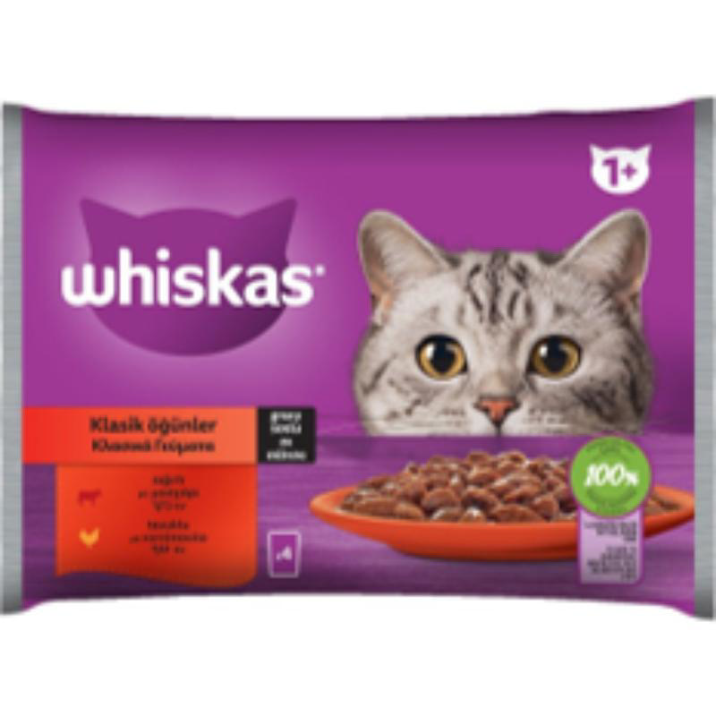 WHISKAS ΣΑΚΟΥΛΑΚΙ ΥΓΡΗ ΤΡΟΦΗ ΓΙΑ ΓΑΤΕΣ ΜΕ ΓΕΥΣΗ ΔΙΑΦΟΡΑ ΚΡΕΑΤΙΚΑ 4Χ85ΓΡ