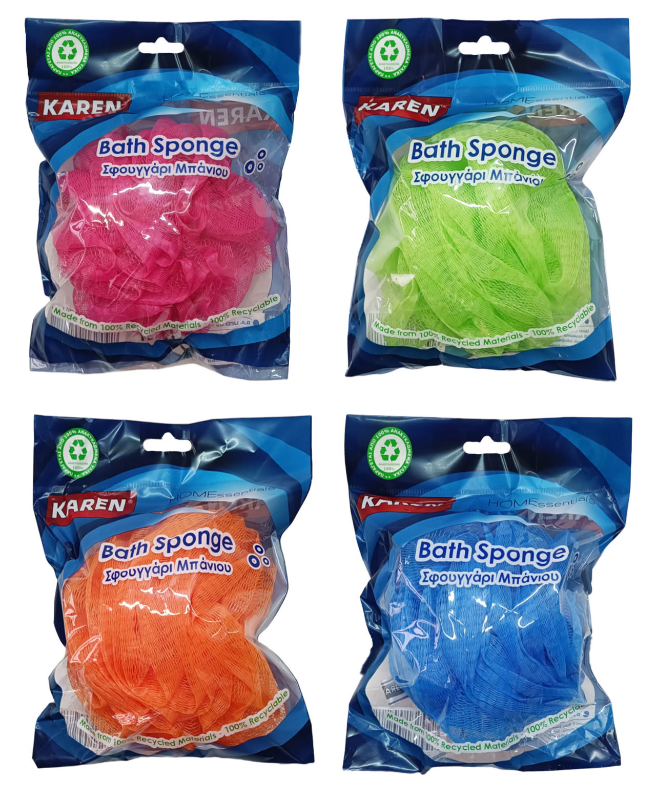 KAREN BATH MESH SPONGE 4 ASSORTED COLORS