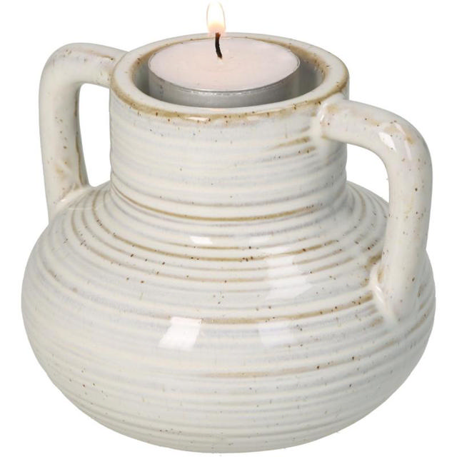 CANDLE HOLDER FINE EARTHENWARE CERAMIC 11X11X9CM - WHITE 