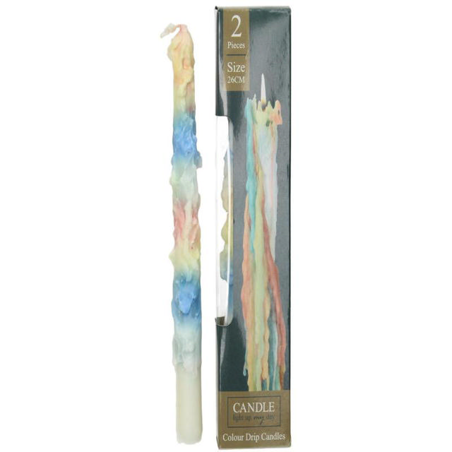 CANDLE 6X2.7X26CM SET OF 2-MULTICOLOR