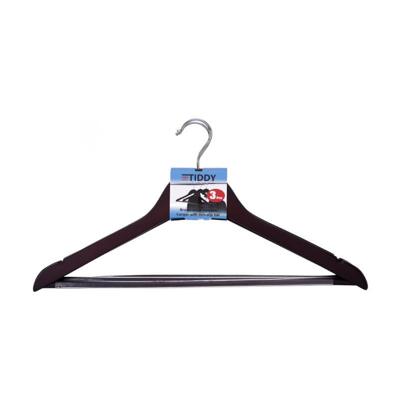 WOODEN CLOTH HANGERS PVC 3 PIECES - BROWN