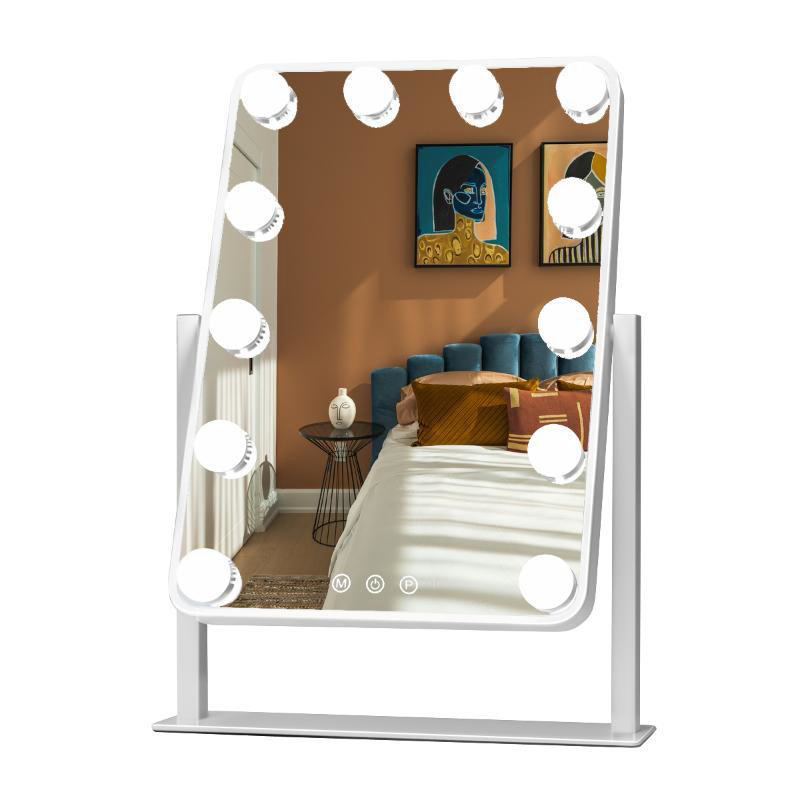 TABLE MIRROR WITH 12 BULD 47X33CM - WHITE