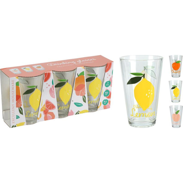 DRINKING GLASS 3 PIECES - ASSORTED SUMMER DESIGNS