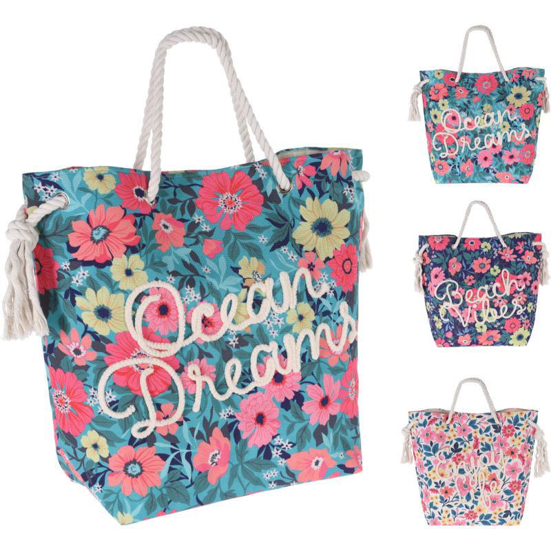 BEACH BAG WITH FLOWER PRINT - ASSORTED DESIGNS