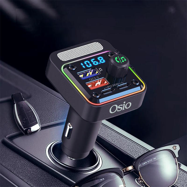 OSIO OFT-4260BT ΜΑΥΡΟ FM TRANSMITTER ΚΑΙ ΦΟΡΤΙΣΤΗΣ ΑΥΤΟΚΙΝΗΤΟΥ ΜΕ BLUETOOTH, USB TYPE-A, 2 TYPE-C, LED, HANDSFREE ΚΑΙ ΘΥΡΑ ΔΙΣΚΟΥ U - 54W