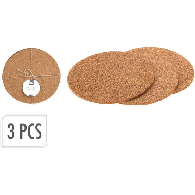 EXCELLENT HOUSEWARE ROUND CORK COASTER 3PCS