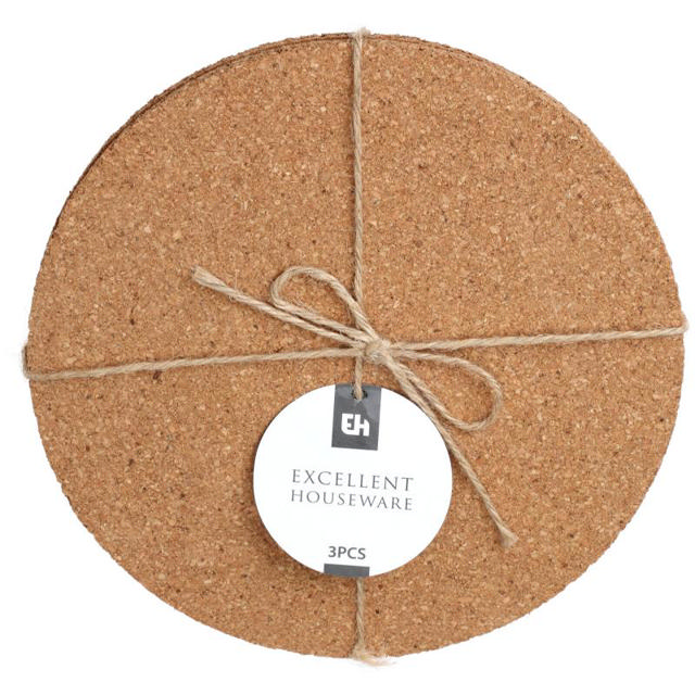 EXCELLENT HOUSEWARE ROUND CORK COASTER 3PCS