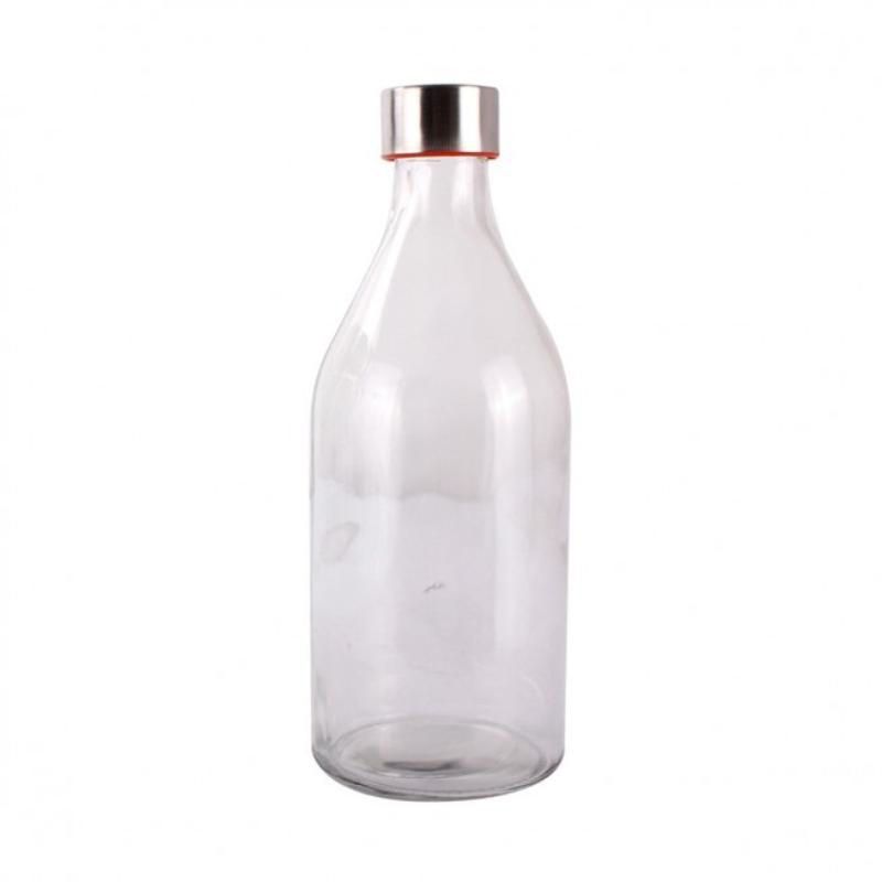 GLASS ROUND WATER BOTTLE WITH METAL CAP 1L
