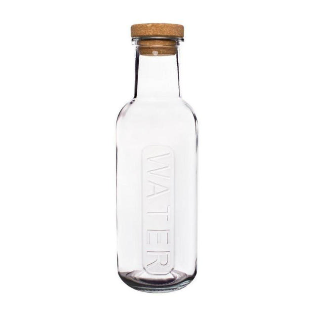 GLASS WATER BOTTLE WITH CORK CAP 1L