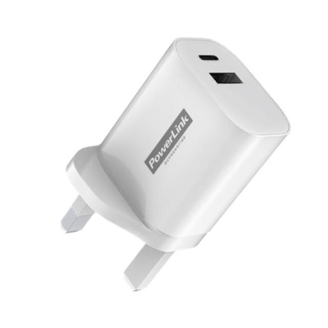 POWERLINK 20W PD UK FAST CHARGER – DUAL PORT USB-A & USB-C