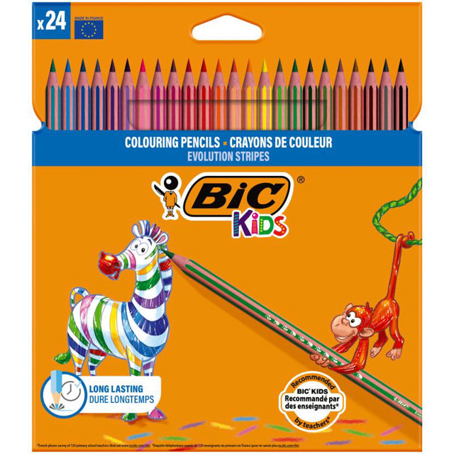 BIC KIDS EVOLUTION STRIPES COLOURING PENCILS 24PCS - VARIOUS COLORS