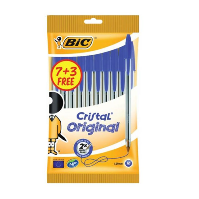 BIC CRISTAL ORIGINAL BALLPOINT PENS MEDIUM 1MM 10PCS - BLUE