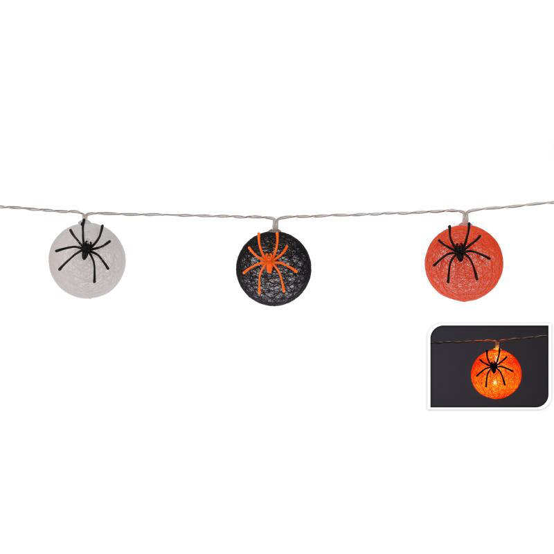 RAFFIA BALLS SPIDERS GARLAND 10LED 6CM