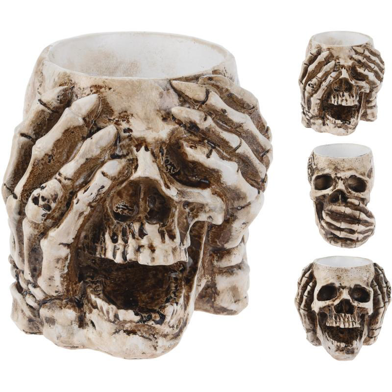 TEALIGHT HOLDER SKULL 9X8CM - ASSORTED DESIGNS