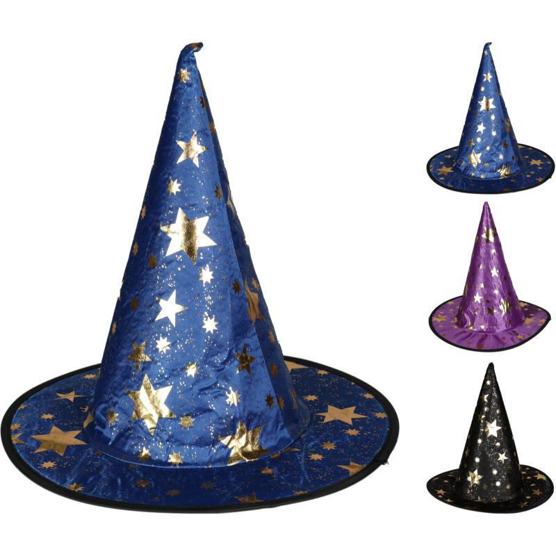 WITCH HAT WITH STARS 32CM - ASSORTED COLORS