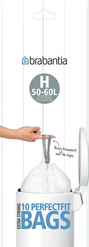 BRABANTIA PERFECTFIT ΣΑΚΟΥΛΕΣ ΑΠΟΡΡΙΜMΑΤΩΝ H 50-60L 10ΤΜΧ - ΑΣΠΡΟ