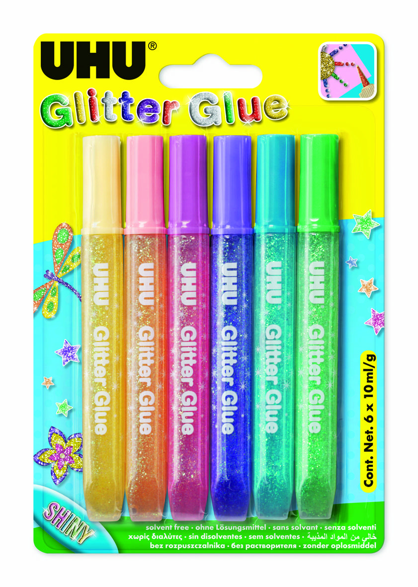 UHU GLITTER GLUE SHINY 6X10ML BL