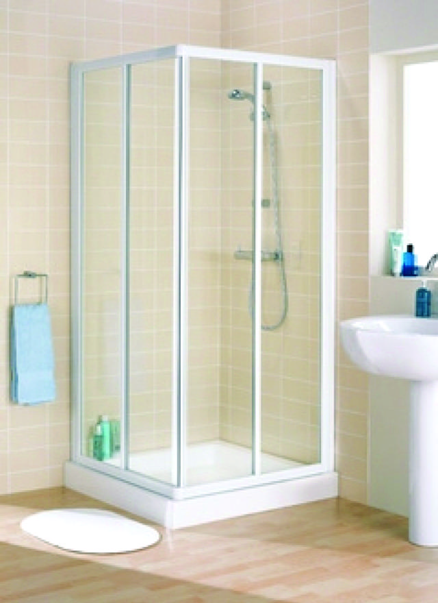 ROMA CORNER SHOWER CUBICLE 70-80X185CM WHITE FRAME/CLEAR GLASS