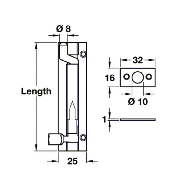 DOOR BOLTS NECKED BRASS 2