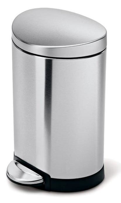 SIMPLEHUMAN SEMI ROUND PEDAL BIN 6L - BRUSHED STAINLESS STEEL