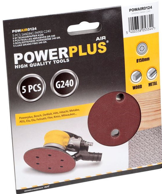 POWERPLUS POWAIR0124 5X SANDING DISC 150 G240.