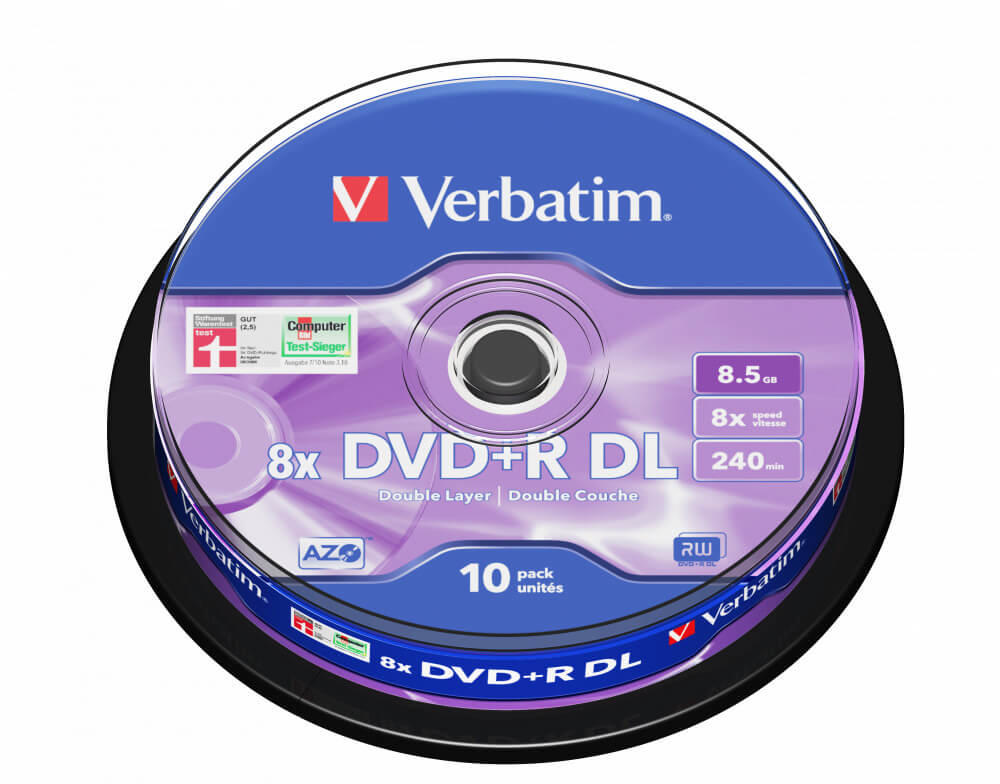 VERBATIM DVD+R DOUBLE 8.5GB SPINDLE 10PCS