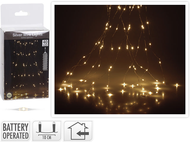 XMAS SILVERWIRE 40LED WARM WHITE CASCADE