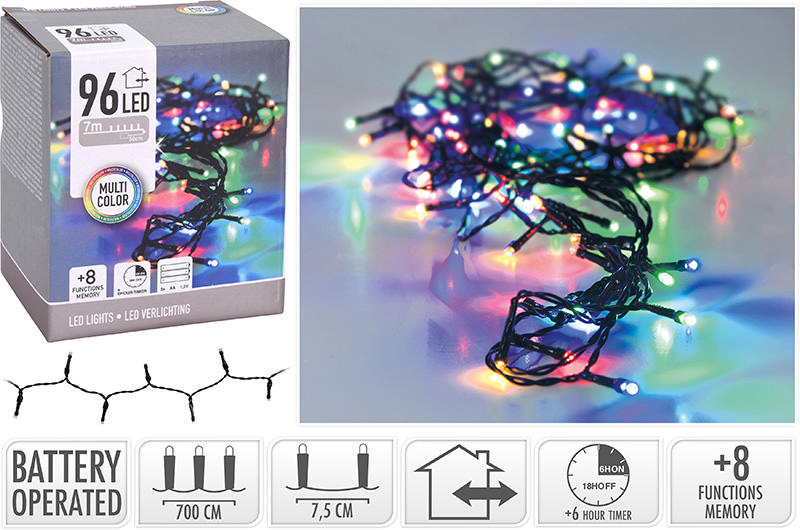 XMAS LED LIGHTS 96 BATTERY OPERATED MULTICOLOR