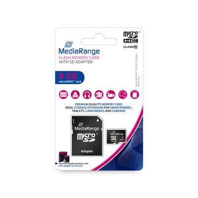 MEDIARANGE MICRO SDHC MEMORY CARD 8GB 10 CL