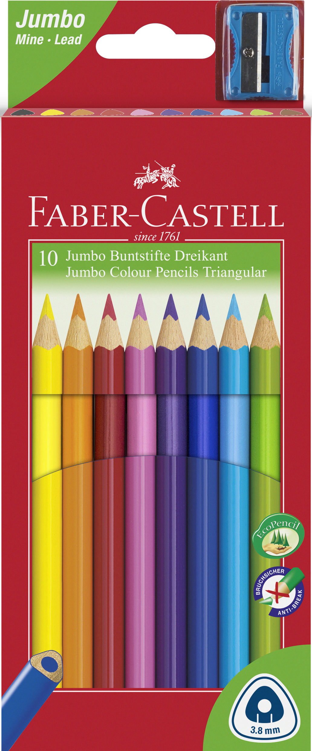 FABER CASTELL 116510 ΧΡΩΜΑΤΙΣΤΑ ΜΟΛΥΒΙΑ ΤΡΙΓΩΝΙΚΟ ΣΧΗΜΑ JUMBO & ΞΥΣΤΡΑ 10PCS