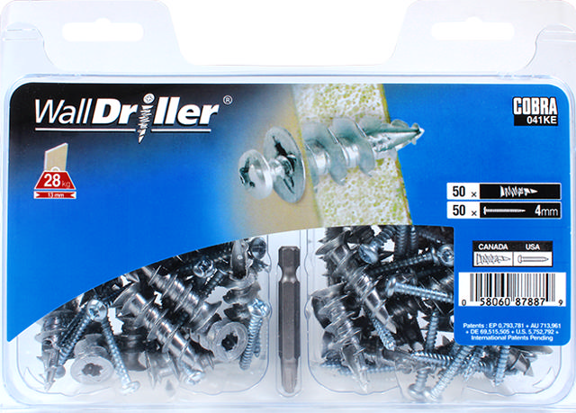 COBRA 041KE WALLDRILLER ZINC #8L (+ SCREWS) 50PCS